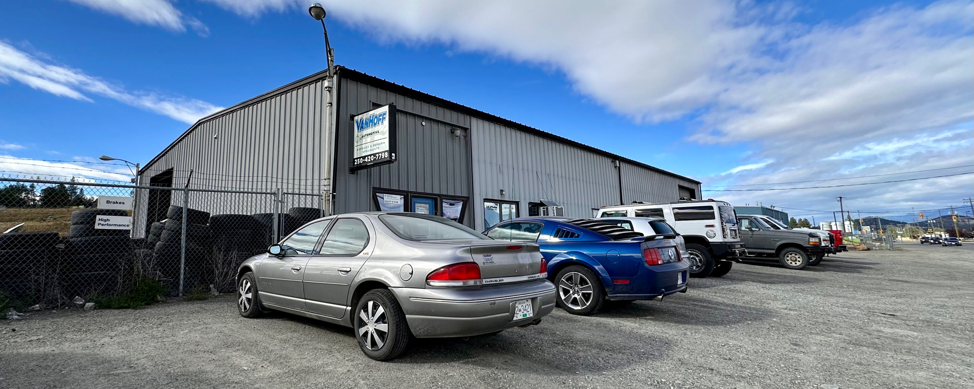 Vehicles parked outside the VanHoff Automotive building in Cranbrook 