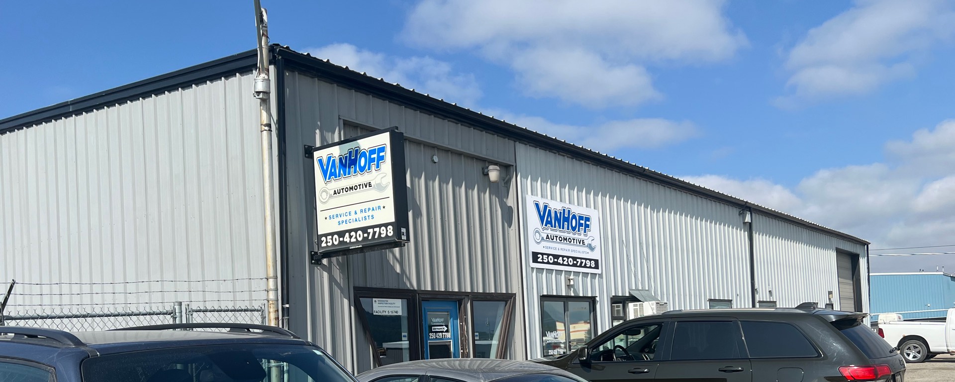 Vehicles parked outside the VanHoff Automotive building in Cranbrook 