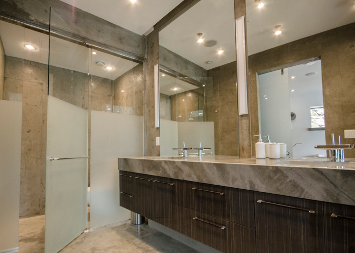 Bathroom with glass shower doors 