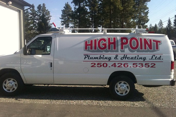 White company van advertising High Point Plumbing and Heating