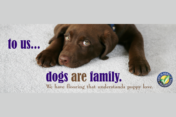 poster advertising Nufloors Creston's pet-friendly carpet