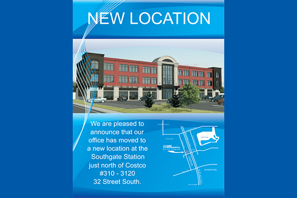 Exterior of building displaying new location