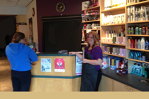 Inside salon displaying hair products at Waves On The Lake Hair Design