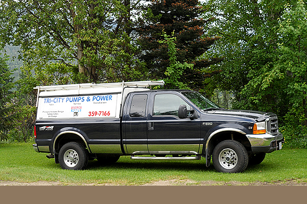 Company truck advertising Tri City Pumps and Power