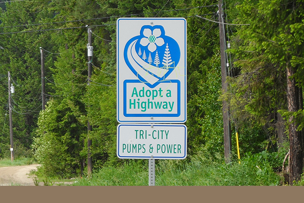 Exterior sign advertising adopt a highway Tri City Pump and Power