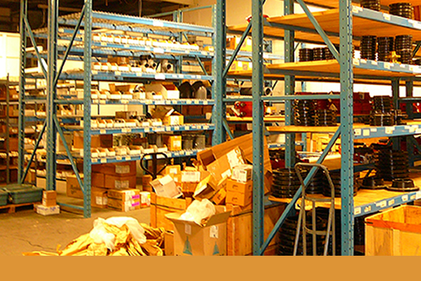 Inventory stored on shelves in warehouse at Westlund