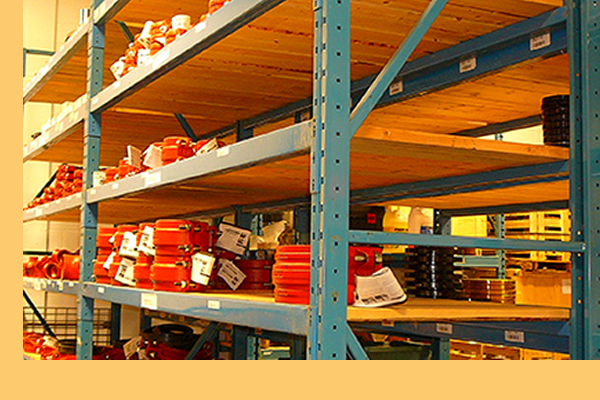 Inventory stored on shelves in warehouse at Westlund