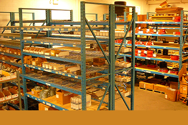 Inventory stored on shelves in warehouse