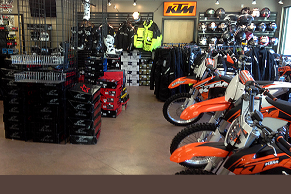 Inside store at Main Jet Motorsports displaying motorcycles