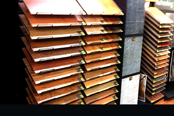 Variety of flooring samples on display within store
