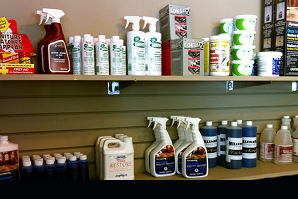 Bottled products displayed on shelving units