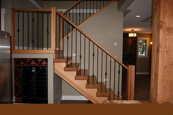 Wooden stairway going upstairs
