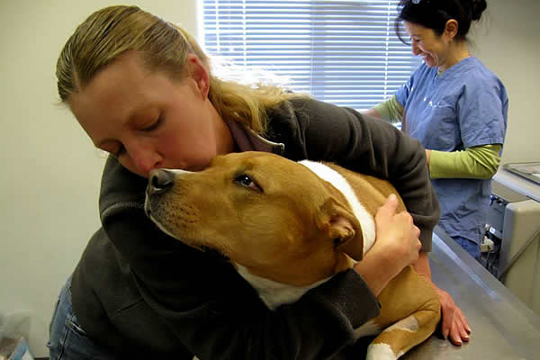 lady kissing a dog's cheek