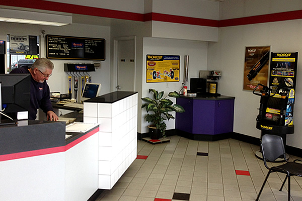 inside the reception area at Speedy Brake, Muffler & Wheel