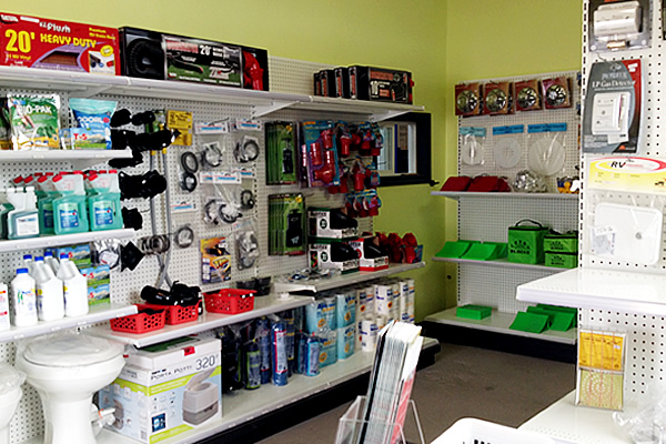shelving display full of product at Rite Way RV Services