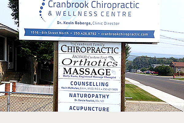 Outside office sign for Cranbrook Chiropractic & Wellness Centre