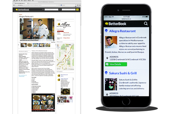 Cell phone displaying The Better Book application and custom web profile page 