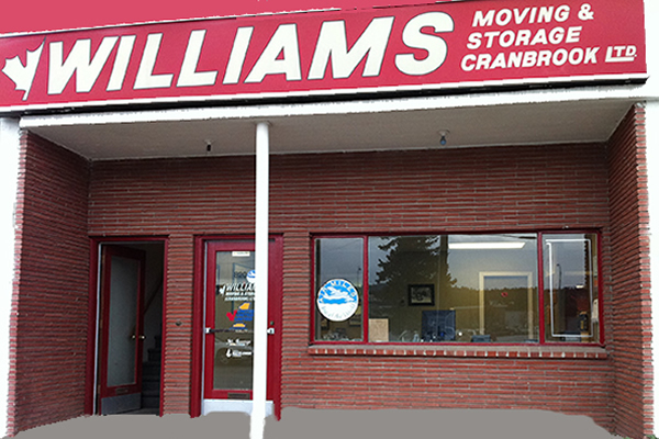 Exterior of building with company sign Williams Moving and Storage Cranbrook limited