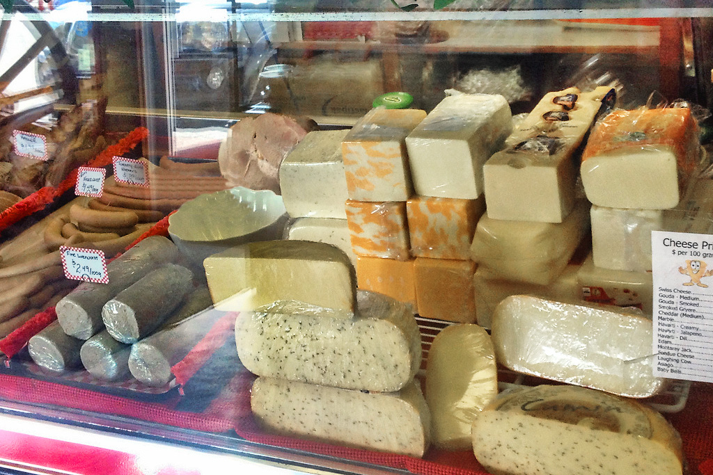 Cheeses on display at Rick's Fine Meats and Sausage