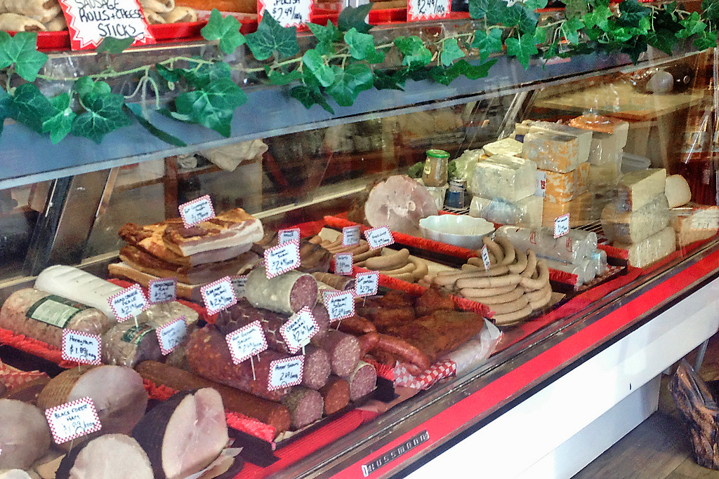 Meats and cheses on display at Rick's Fine Meats and Sausage